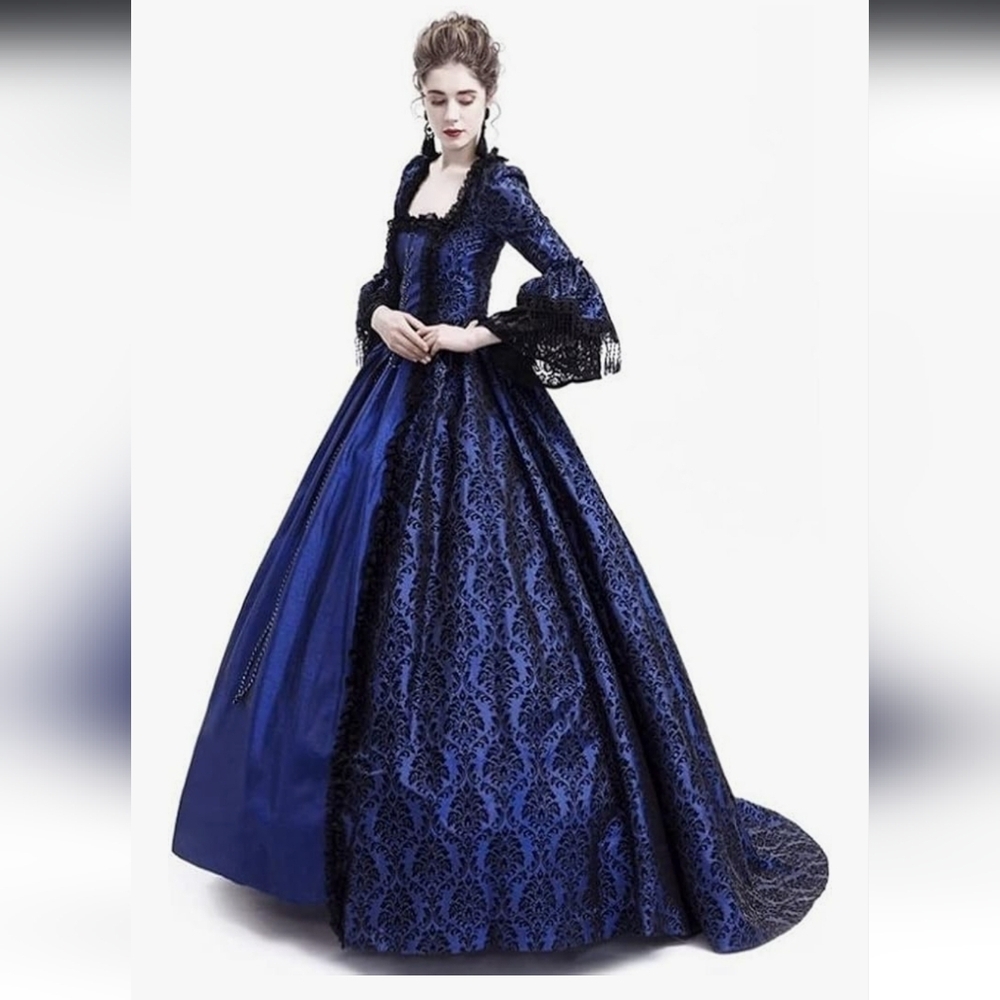 Elegant Blue and Black Lace Victotian/Gothic Gown